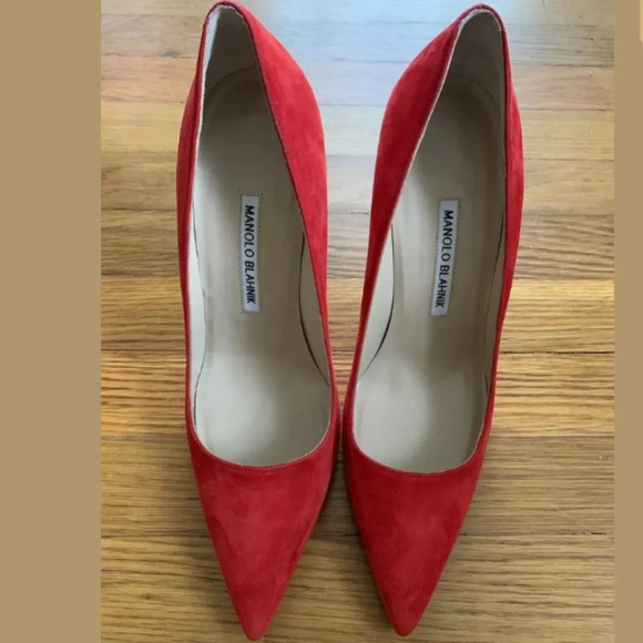MANOLO BLAHNIK Red Suede 105 BB Pumps Heels 39 9 - Picture 8 of 11